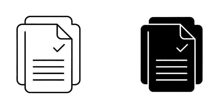 Document approval and verification icon set with document checkmark approval