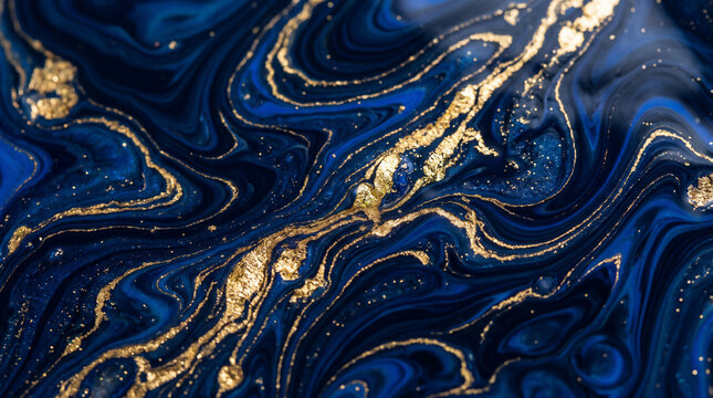 Luxury blue and gold marble texture background with swirling patterns