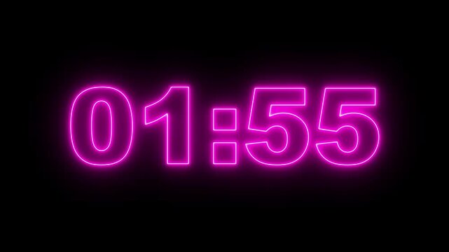 Neon line 2 minute countdown timer animation from 120 second to 0 second on transparent background, 2 minute countdown timer, countdown video with alpha channel.