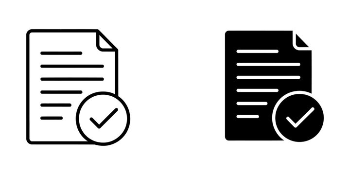 Document verification icon set in outline and solid styles with document