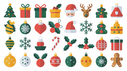 Colorful holiday icons set featuring christmas, new year, and winter celebration symbols Vector © Lota