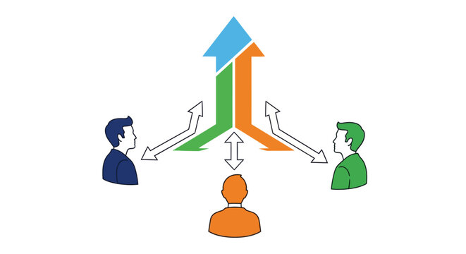 Team collaboration concept with arrows and people in flat design