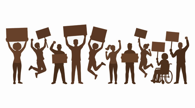 Protest Crowd Silhouettes Holding Signs Vector Illustration For Commercial Use