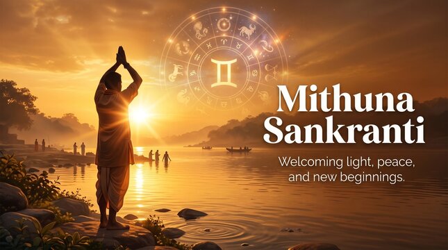 Spiritual Mithuna Sankranti Sunrise Festival Poster
