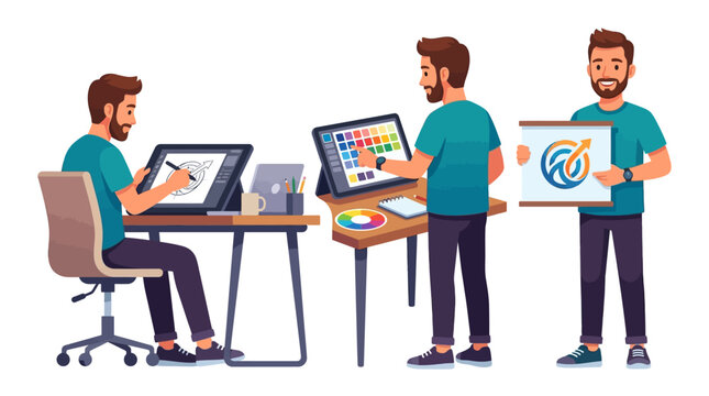 men working on graphic design projects.