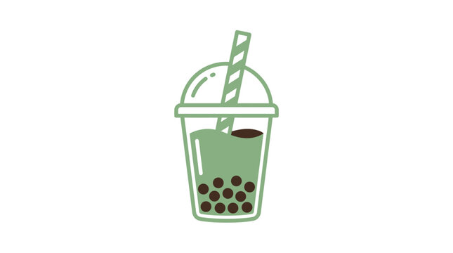 Green tea bubble drink with straw.