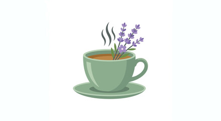 Green tea cup with lavender flower. © sakura