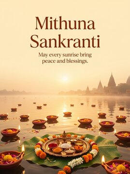 Traditional Mithuna Sankranti Riverside Festival Artwork
