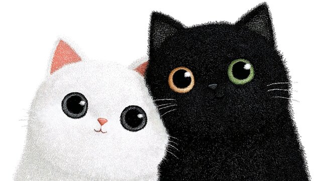 Kawaii kitten hugging theme feline emotional bond portrait black and white kittens together for creative advertising design concept