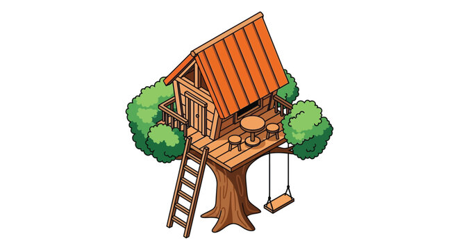 treehouse with swing vector illustration ladder playhouse