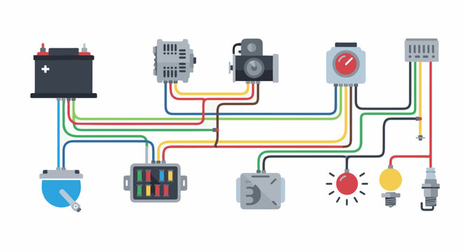Simplified schematic of a vehicle's electrical system with components