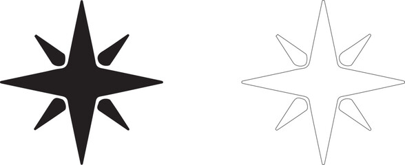 Obraz premium Eight-pointed star vector icon, North Star symbol, sparkle, navigation guide, compass rose and astronomy.