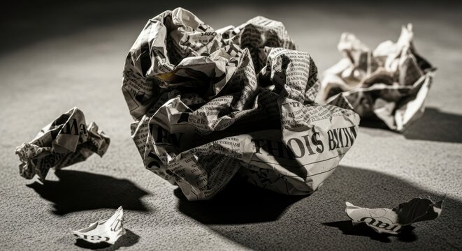 Crumpled Newspaper Balls on Concrete Floor