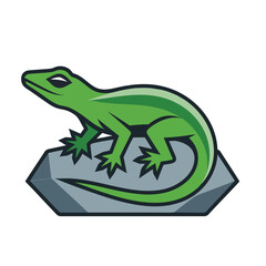 Fototapeta premium Stylized Green Lizard Sitting on a Gray Rock Illustration.