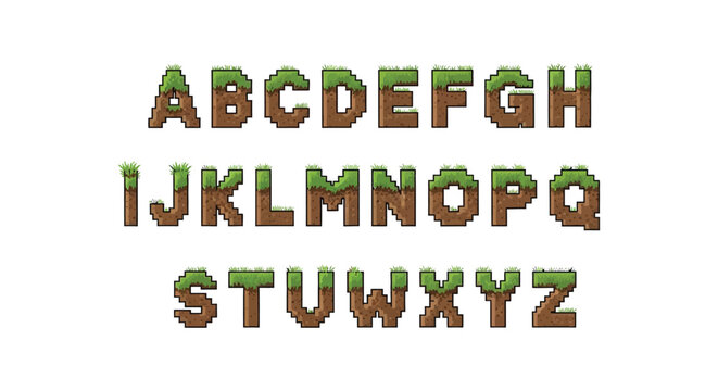 pixel art alphabet letters with grassy texture