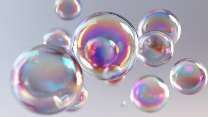 Fototapeta premium Iridescent Soap Bubbles Floating in Soft Light