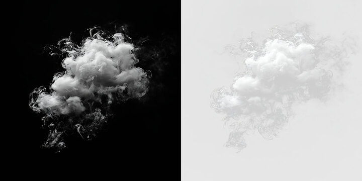 Cloud drifting in a clear sky at midday shown isolated on a transparent background for art and design use, PNG with a light overlay