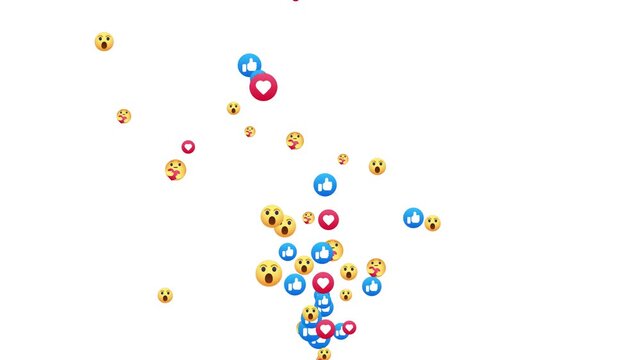 Upward stream of like, love, care reacts and emojis. Social media concept reacting to a positive viral post. social media live streaming style reaction emoji flying on background. Emojis flying moving