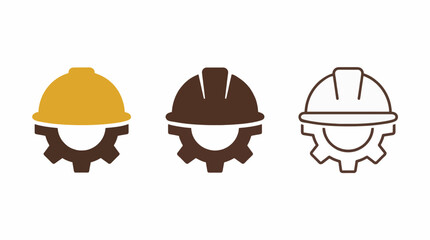 Fototapeta premium Set of Three Minimalist Vector Icons Hard Hat Gear Industry Professional Graphic Resources For Commercial Use