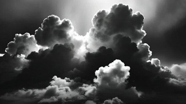 Epic black and white clouds with bright sunlight and a dramatic sky evoking a celestial and awe-inspiring atmosphere