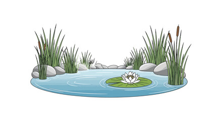 pond with lily pad vector illustration water © Sagor