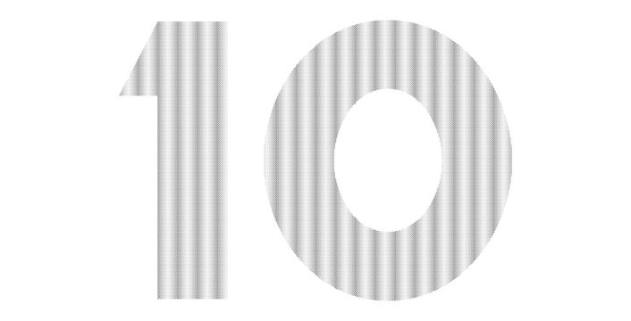 Graphic sign of number ten designed with gray halftone pattern dots on transparent background isolated element.