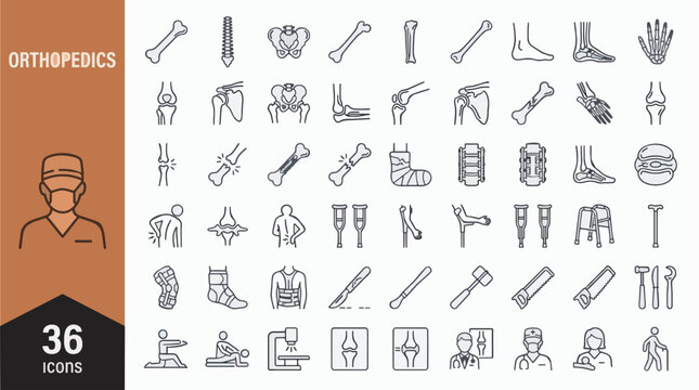 Orthopedics Medical Healthcare Icons Flat Vector Set For Commercial Use