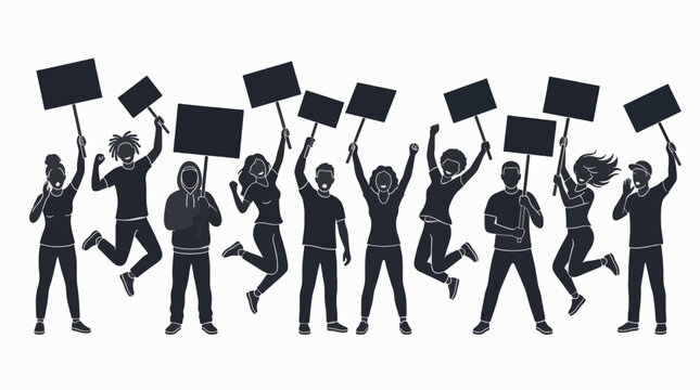 Protest Crowd Silhouette Flat Vector Graphic Resources For Commercial Use