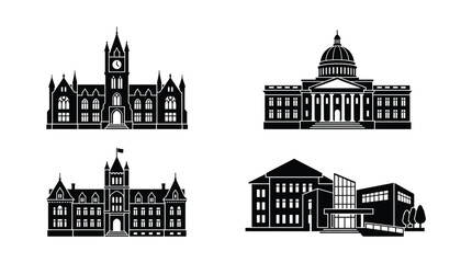 Obraz premium four building silhouettes on white background silhouette