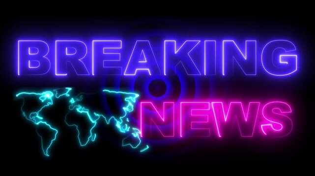 Neon line world breaking news icon. Breaking News Template intro for TV broadcast news show program. 4k Breaking News background is perfect for any type of news or information presentation. 