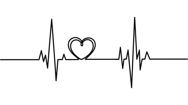 heart with ecg line silhouette electrocardiogram black