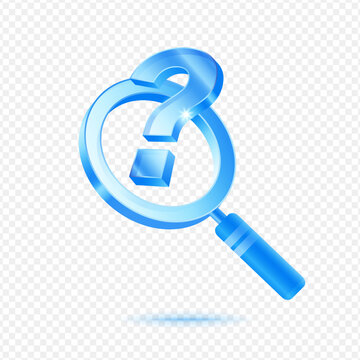 Magnifier Question Mark Search Help, 3D Blue Glossy Discovery Icon