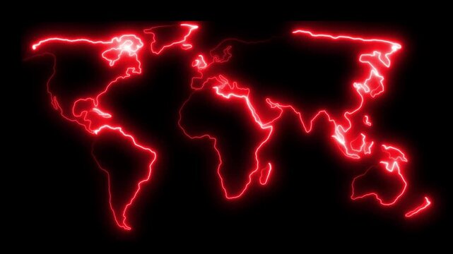 Digital Technology World Map Animation. Glowing Connections in Global World Map Loop with Visual Effects. Dynamic neon world map animation for global business expansion. 4k Neon globe world map.