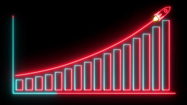 Abstract neon line business growth and start up business concept. success business graph and increasing day by day. Abstract business graph animation