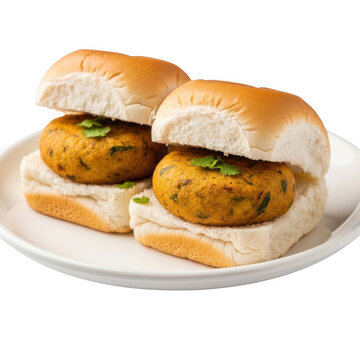 Two delicious indian vada pav street food snacks isolated on transparent background