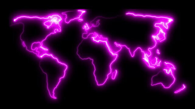 Digital Technology World Map Animation. Glowing Connections in Global World Map Loop with Visual Effects. Dynamic neon world map animation for global business expansion. 4k Neon globe world map.