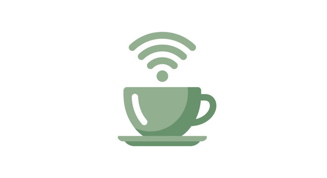 Green coffee cup with wifi symbol.