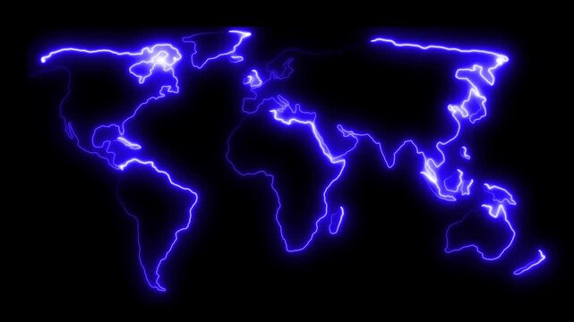 Digital Technology World Map Animation. Glowing Connections in Global World Map Loop with Visual Effects. Dynamic neon world map animation for global business expansion. 4k Neon globe world map.