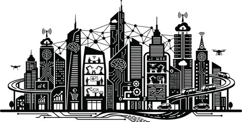 Obraz premium AI Enabled Smart City Ecosystem Advancing Urban Innovation And Connectivity 