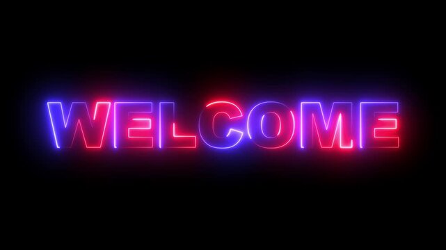 Welcome neon line animated text welcome sign advertising neon cafe karaoke live music 4k. welcome neon sign animation 