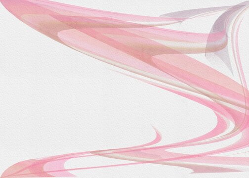 Soft pastel abstract watercolor background featuring flowing pink translucent ribbons and delicate paper texture, elegant feminine design with gentle curves, artistic fluid shapes, minimal modern aest