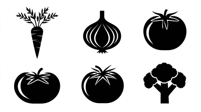 Collection of stylized black and white vegetable icons displayed in two rows