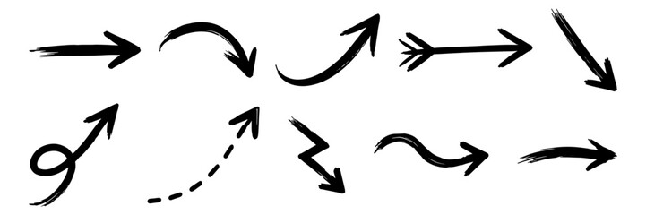 Obraz premium Grunge arrow set vector. Hand drawn brush arrow pointers