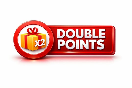 Double points promotion badge with gift box icon and x2 multiplier