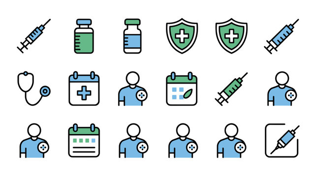 Preventive healthcare vaccine icon collection &ndash; Ideal for hospital brochures, immunization tracking tools, or health blogs.