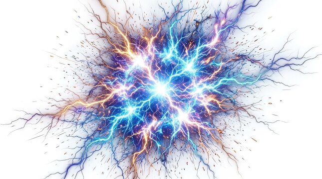 Abstract Electric Lightning Bolt Network on White Background With Colorful Glow Effects
