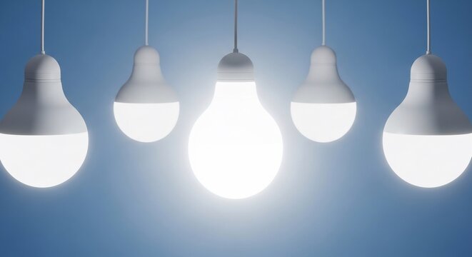 Energy efficient light bulbs hanging down.