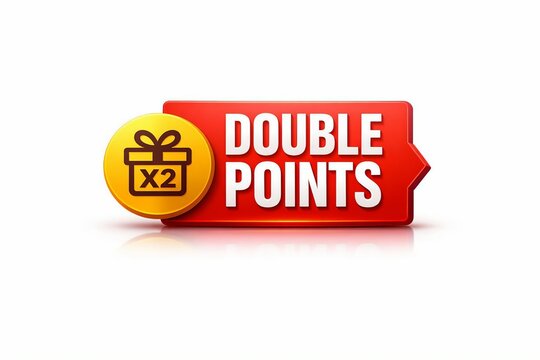 Double points promotion badge with gift box icon and x2 multiplier