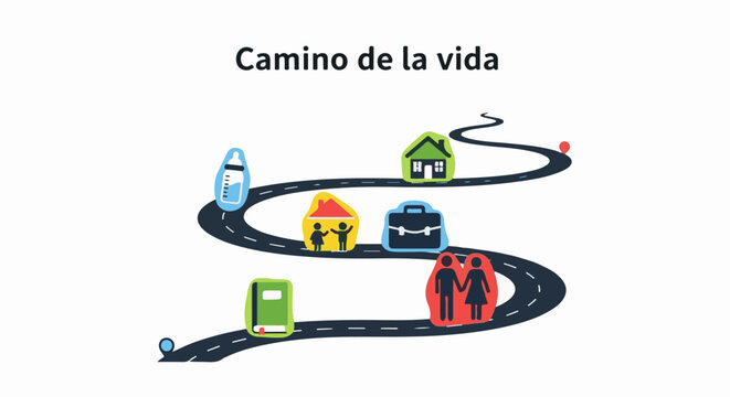 A winding road illustrates life's journey from infancy to adulthood