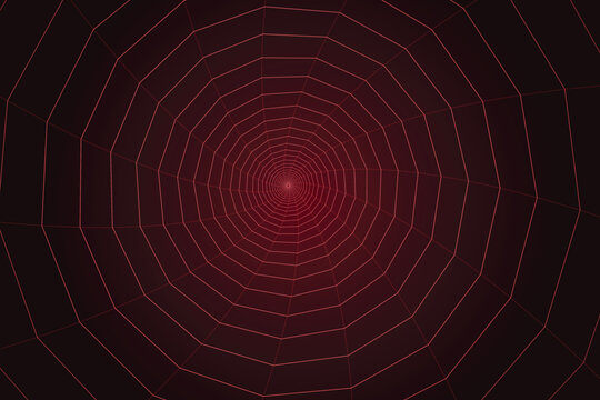 Deep red hexagonal tunnel with glowing lines geometric